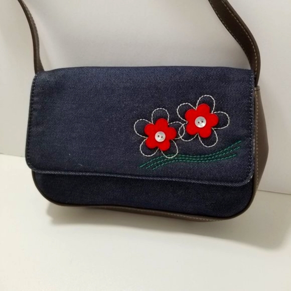 Carryland small jean purse red flowers Vintage - Picture 1 of 10